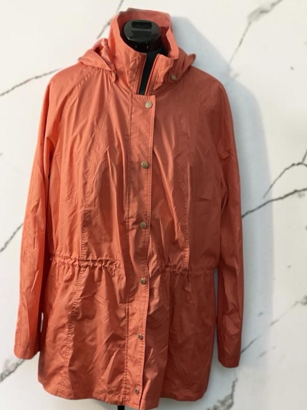 dennis basso Coral-Orange Hooded Jacket P:27” L:32”